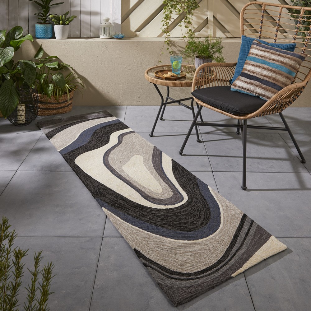 Habitat Aura Indoor Outdoor Abstract Runner Rugs Grey 477304